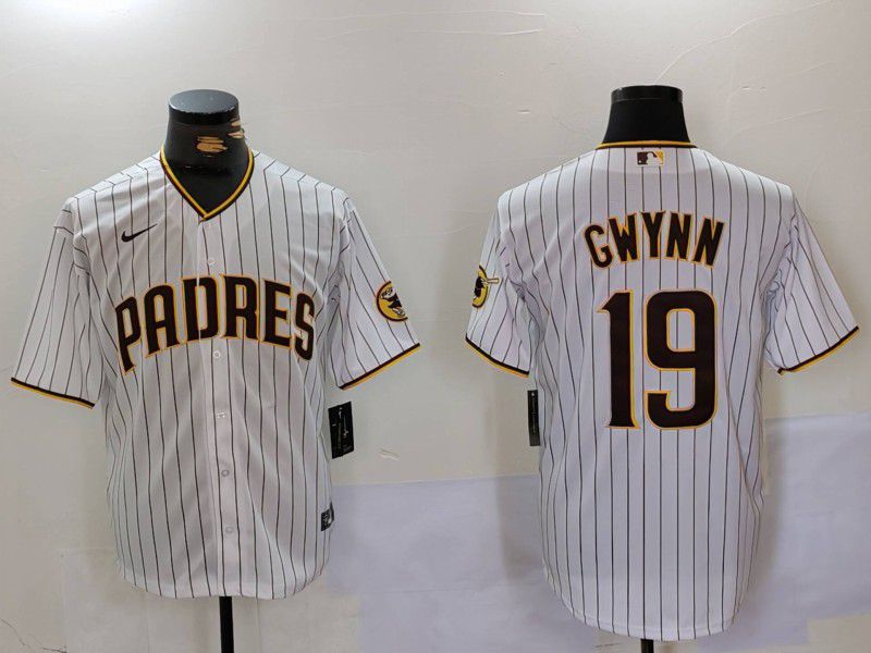 Men San Diego Padres #19 Gwynn White Stripe Game 2024 Nike MLB Jersey style 1